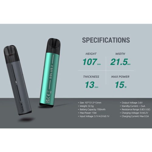 Smok Solus 2 Pod Kit spec NYKecigs The Gourmet Vapor Shop