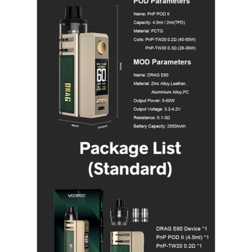 Voopoo DRAG E60 Pod Kit Specification NYKecigs The Gourmet Vapor Shop