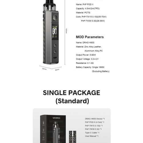 Voopoo DRAG H80S Pod Kit 80W Specification NYKecigs The Gourmet Vapor Shop